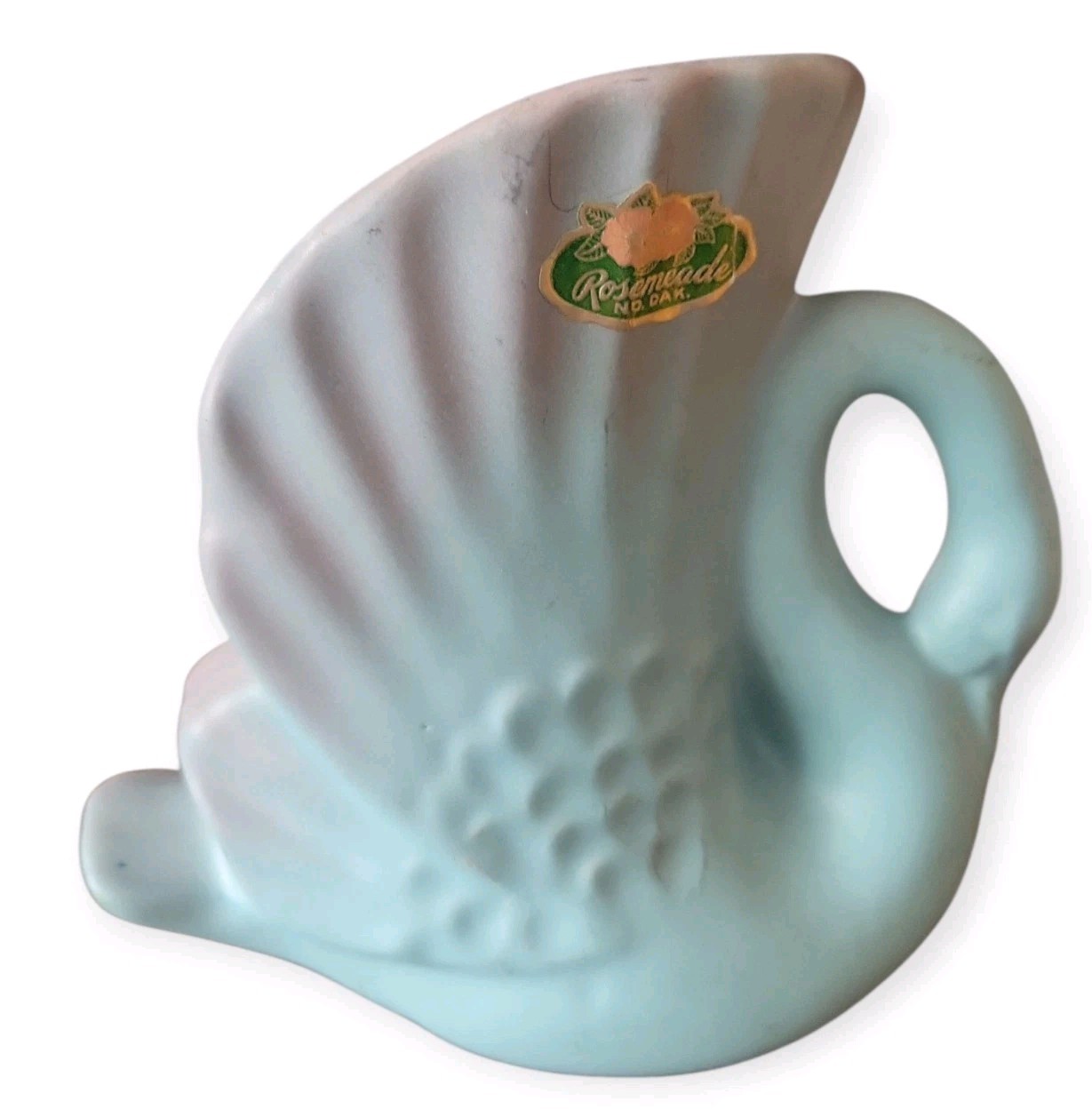 Rosemeade Pottery Swan Vase Vintage Blue Pink North Dakota 5 inches tall Stamped