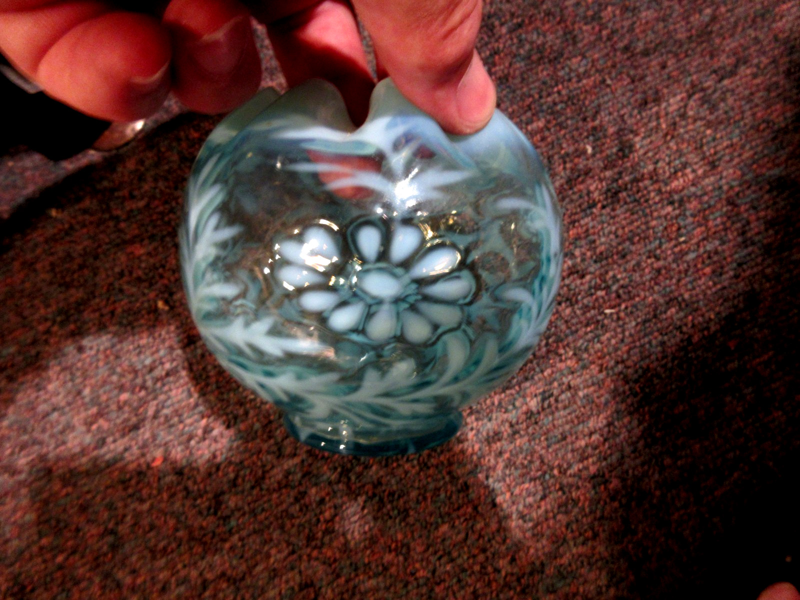 Fenton Light Blue Opalescent Daisy & Fern Rose Bowl