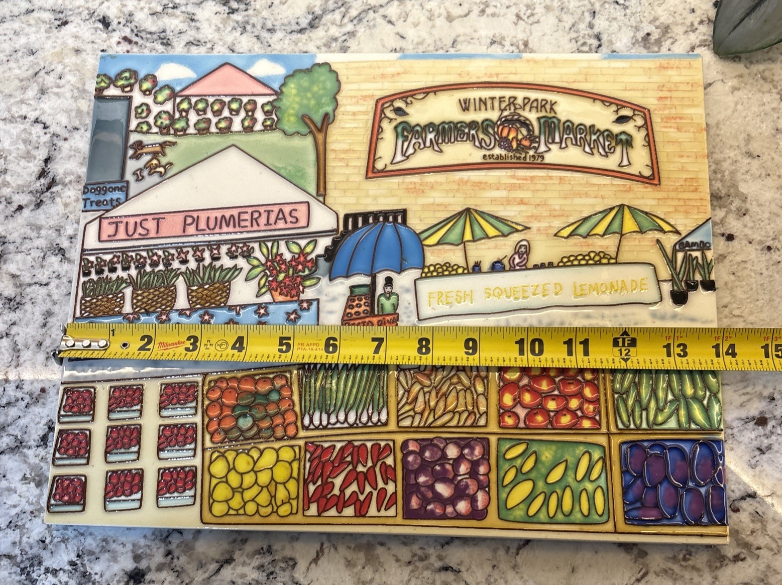 Large 3D Raised Ceramic Wall Hanging Winter Park,Fl Farmers Market Flowers Fruit