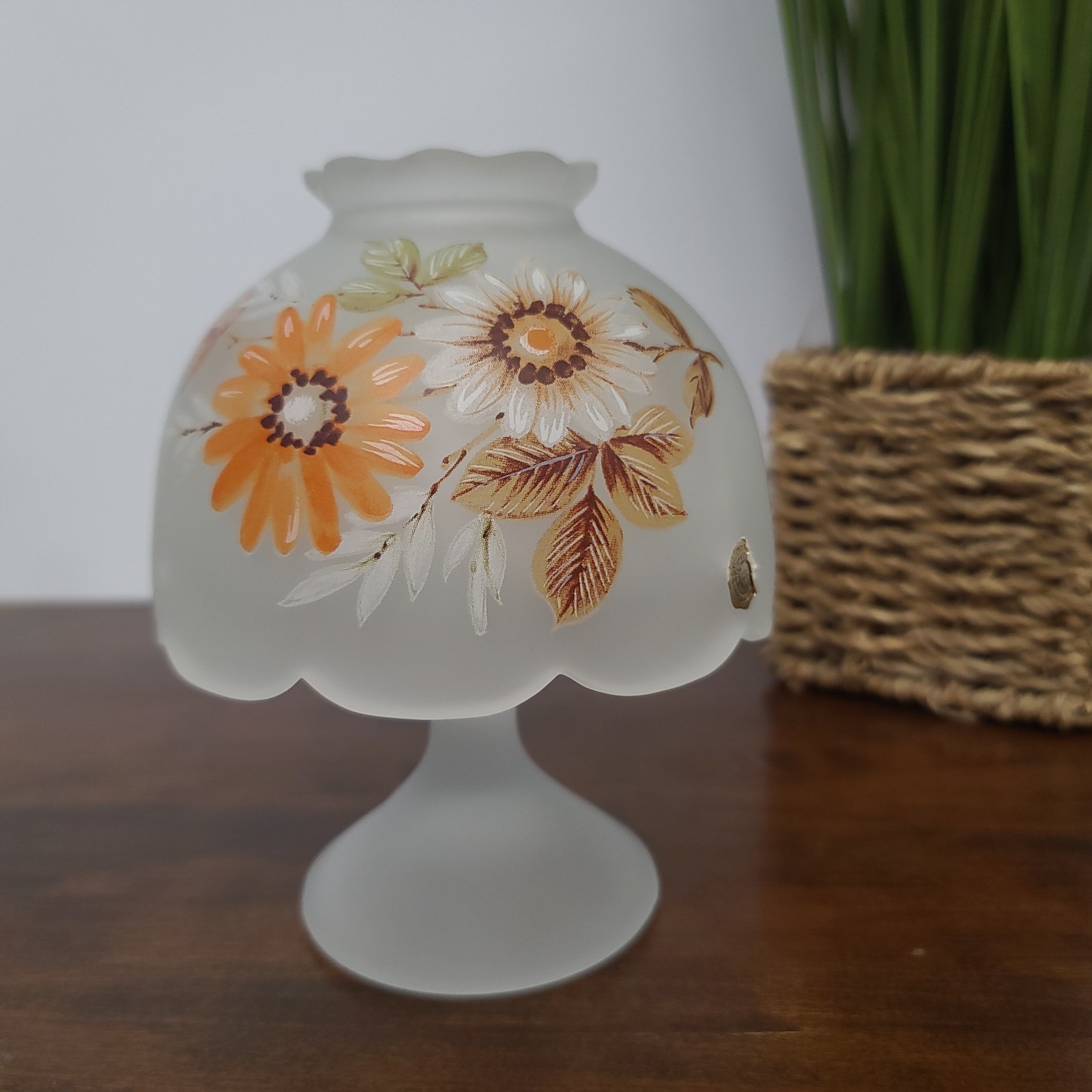 Vintage WESTMORELAND Hand-Painted Floral Frosted Satin Clear Glass Fairy Lamp 6″