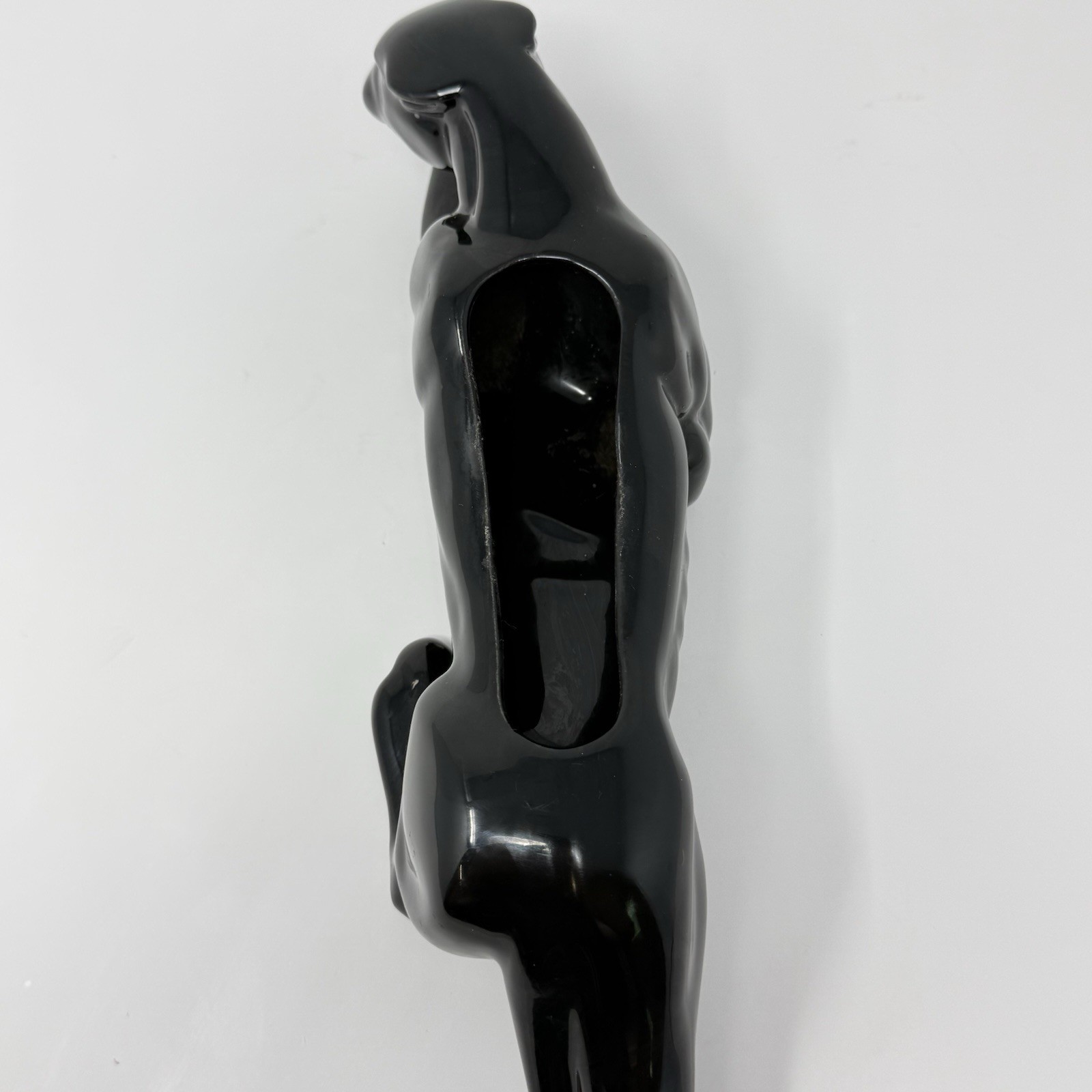 Black Panther Ceramic Planter 15 Inch MCM Crouching Cat Figurine