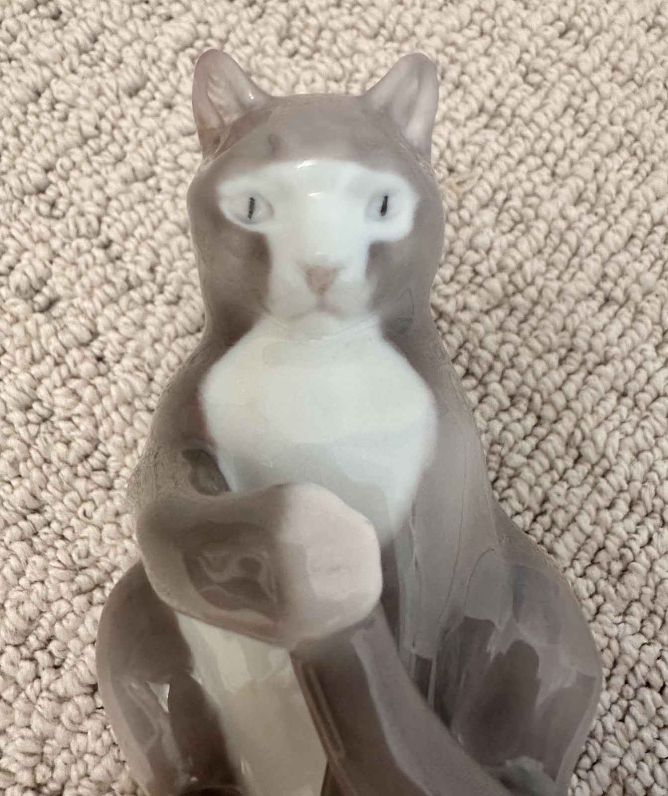 Lot of 3 porcelain cat figurines- Herend & Bing & Grøndahl blue & white antique