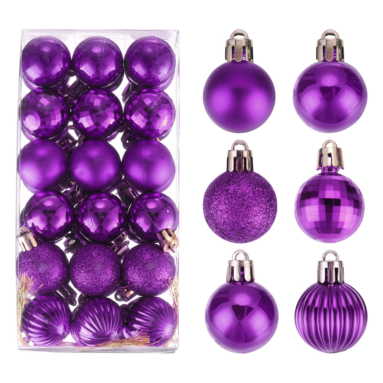 36Pcs Christmas Ball Ornaments Christmas Tree Decorations Purple 1.2″/3CM