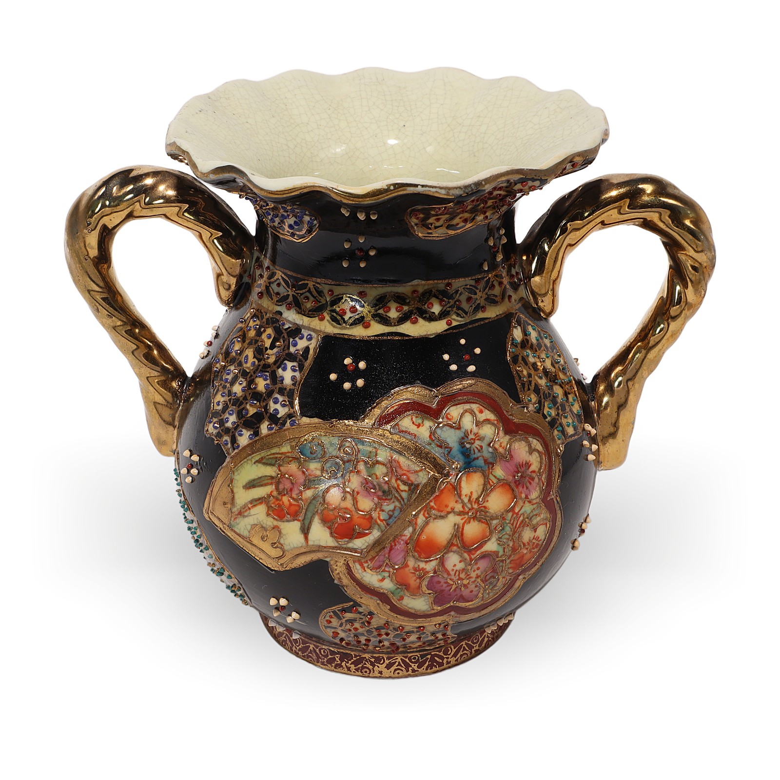 Japanese Satsuma Ware Vase – Meiji Era Pottery – Gold Detailing