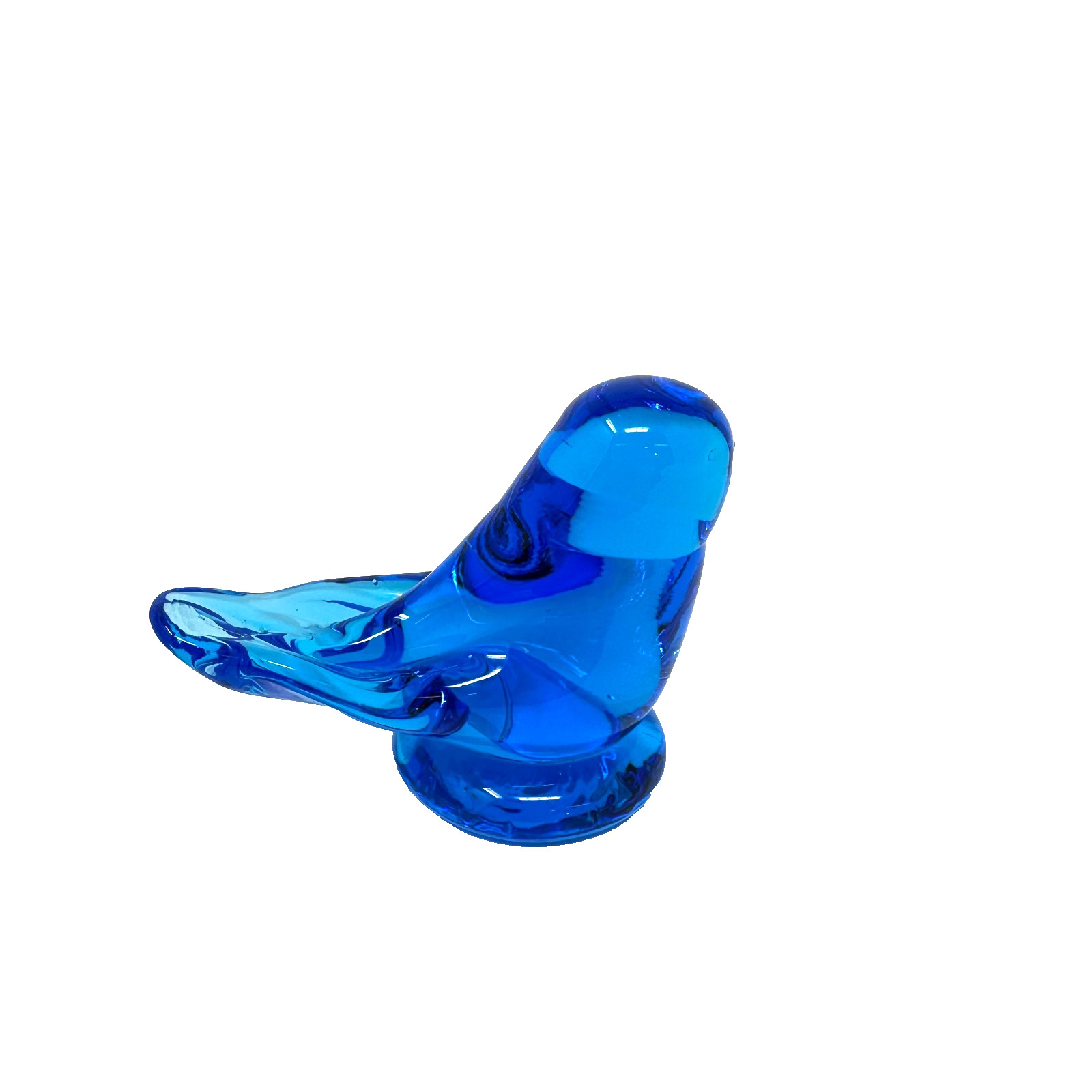 Leoward 1995 Signed Blue Art Glass Bird Figurine 3″ Vintage Collectible