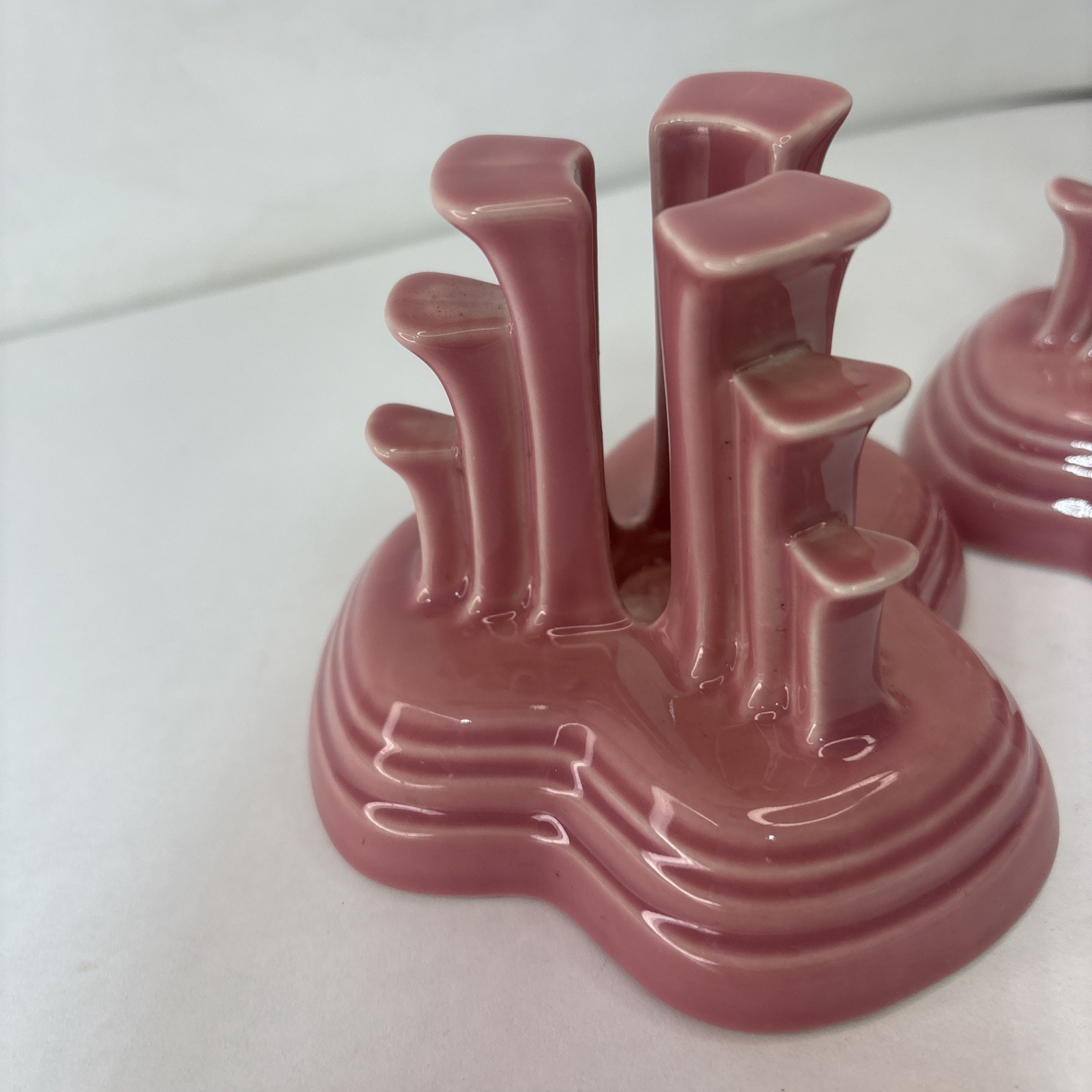Fiesta Ware, Rose Pink Art Deco Pyramid Style Vintage Candle Holder Pair (2)
