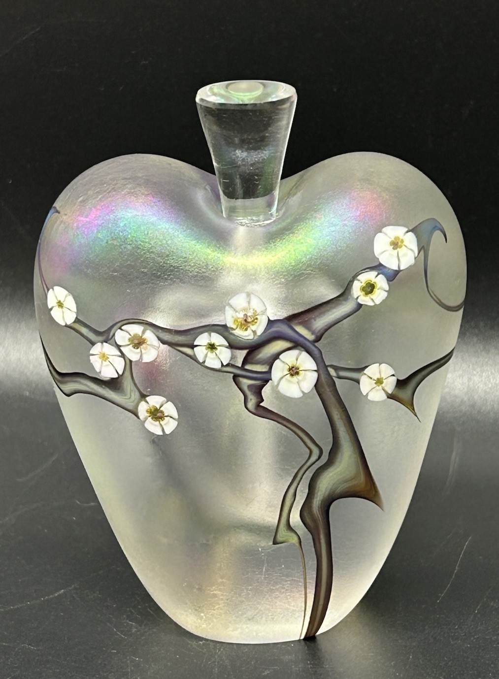 Zellique Studio Heart Iridescent Purple Flower Morel Signed Glass Perfume Bottle
