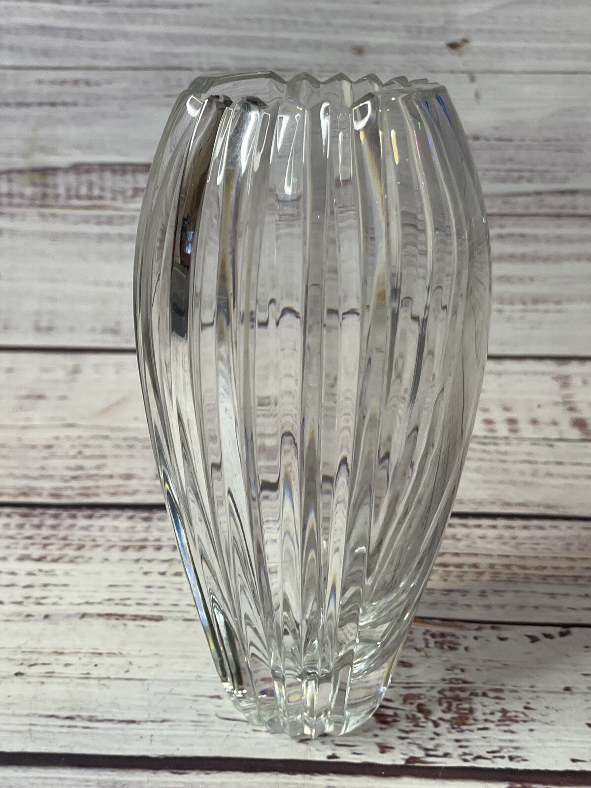 Heavy Cut Crystal 7-3/8″ Clear Floral Flower Bud Vase Unmarked Geometric