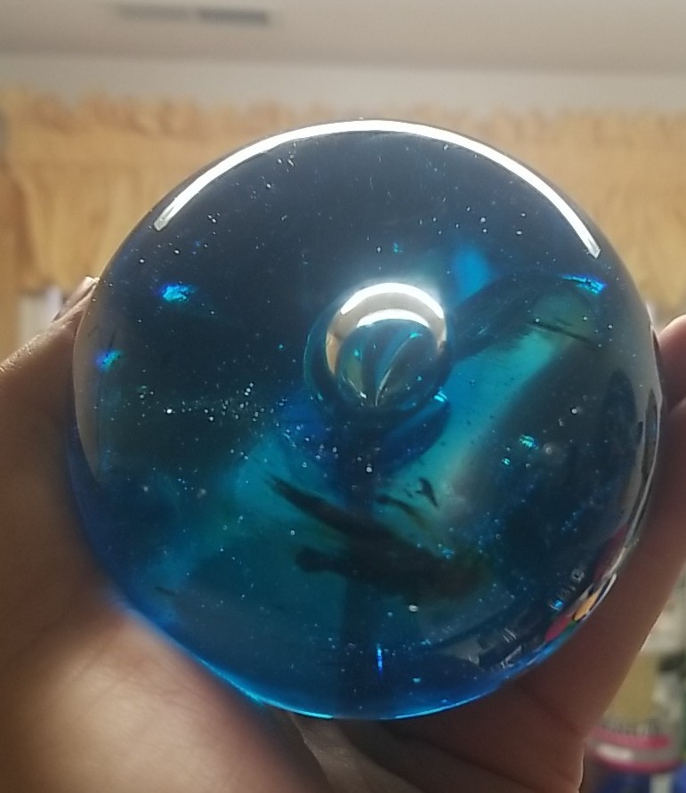 Vintage Glass Ball Blown Paperweight Blue Bubble Configuation 3 1/4″ **Read**