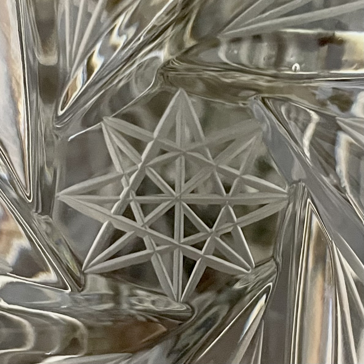 Vintage Cut Crystal Trumpet Vase 11″ Clear Starburst Pinwheel Etched Star Heavy