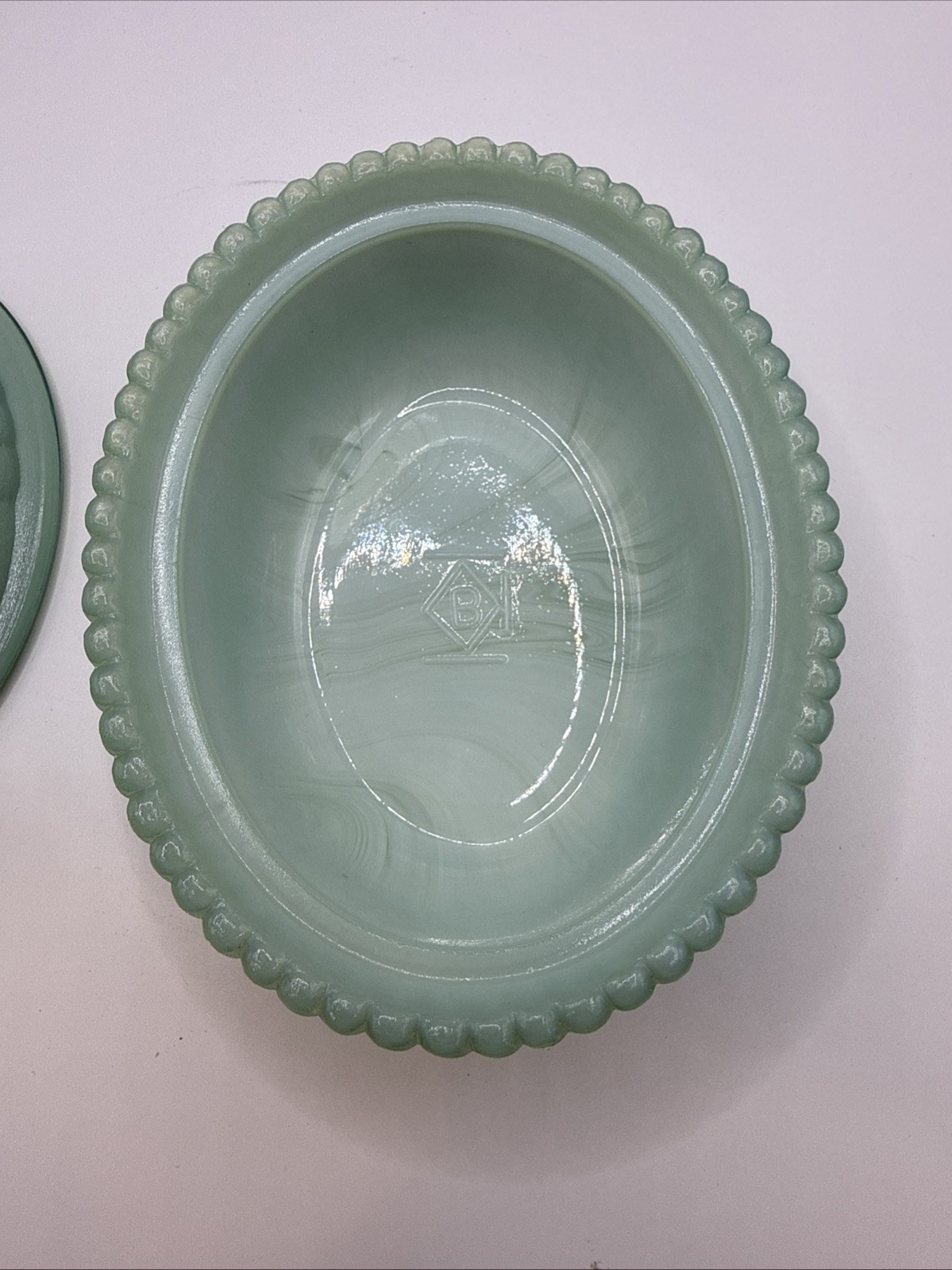 Vintage HTF Rare Boyd 5.5″ jadeite green Hen on A Nest Glass