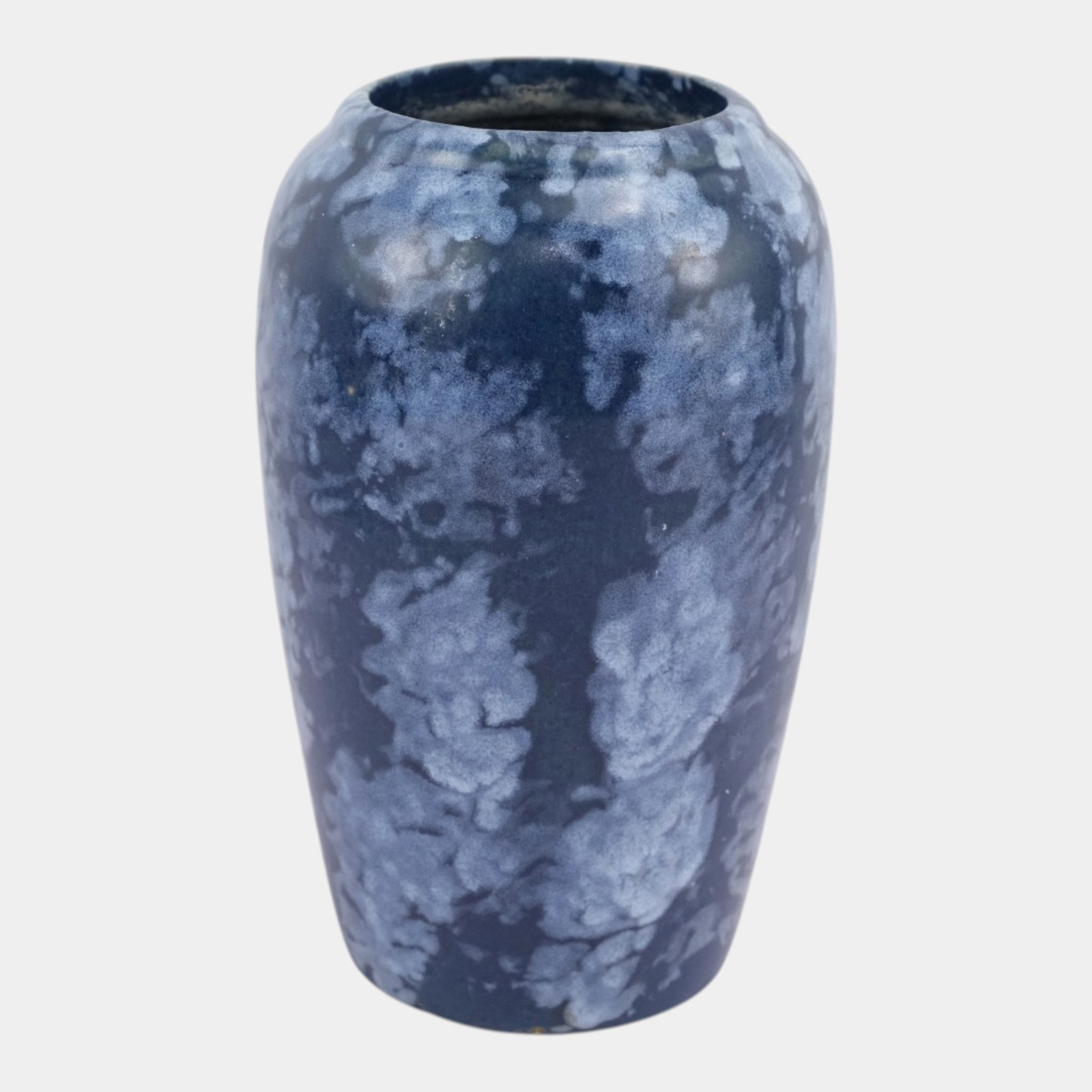 Brush McCoy Art Pottery Mottled Blue Art Deco Slightly Tapered Form Ceramic Vase