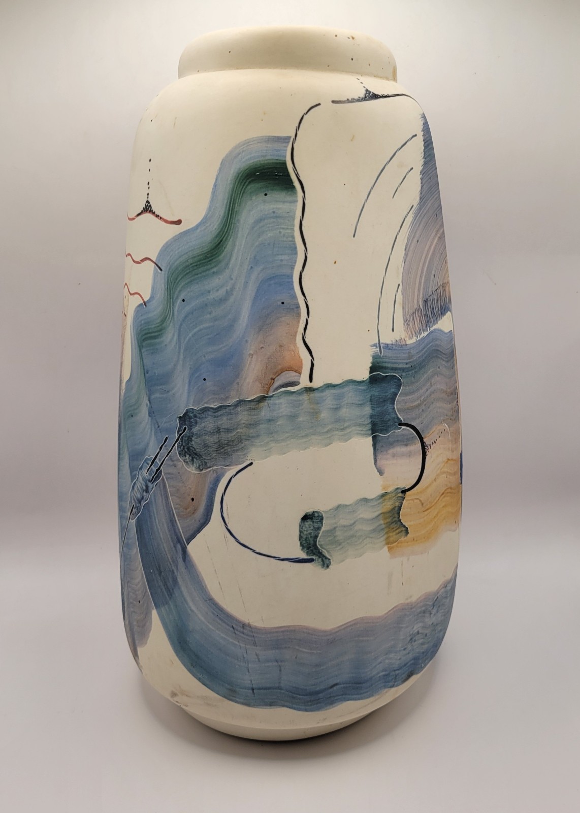 James Rothrock Hand Painted Art Pottery Vase 15in Tall 8in Diameter 1986