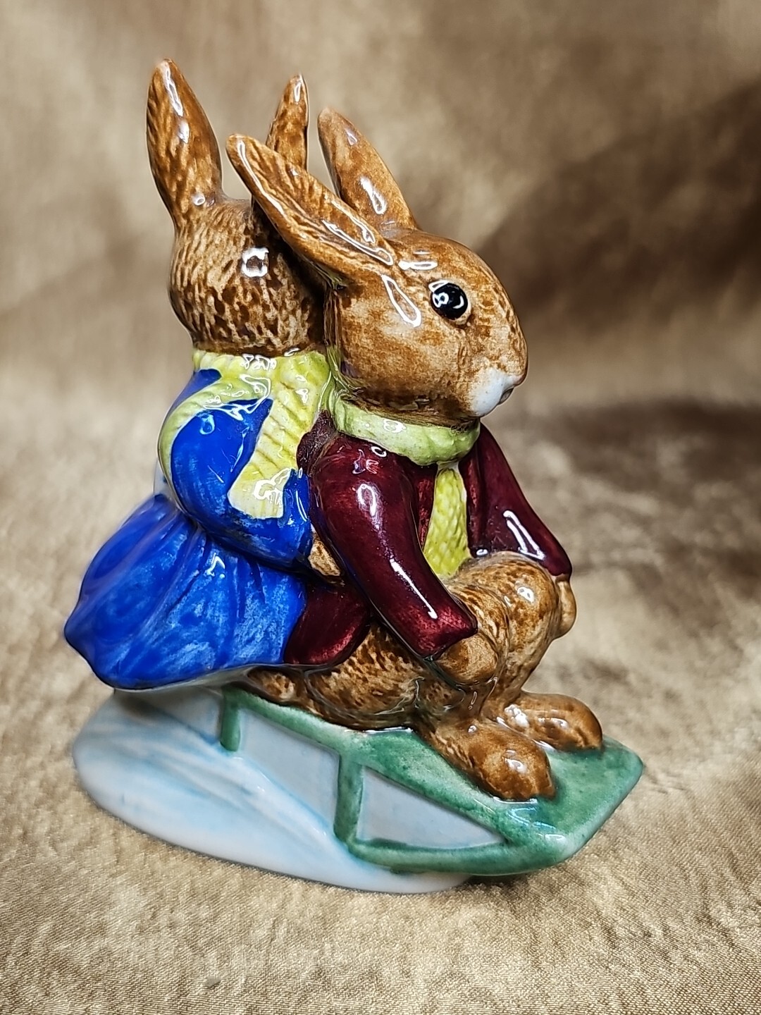 Royal Doulton Billie & Buntie Bunnykins Sleigh Ride Figurine DB4 Vintage 1st Ed