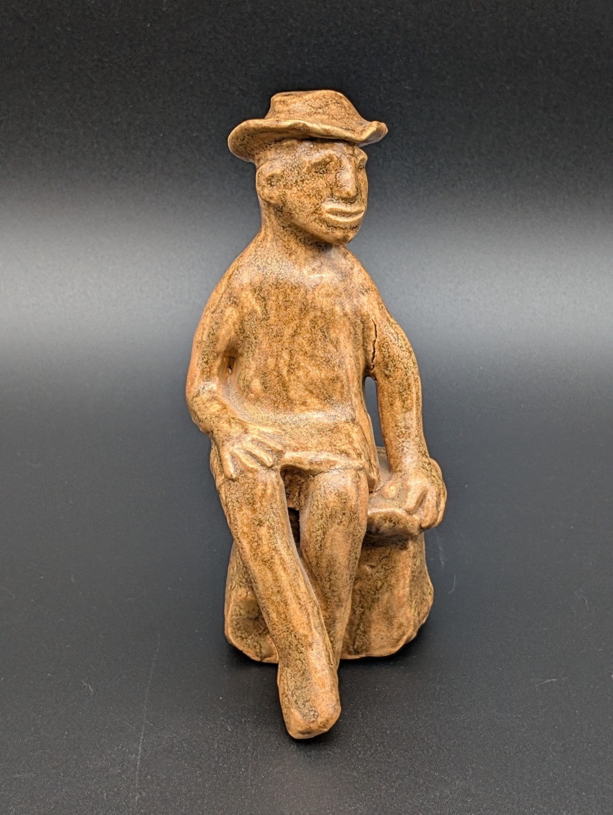 Southern Folk Art Pottery Man Sitting Primitive Outsider Figural Sculpture NC SC