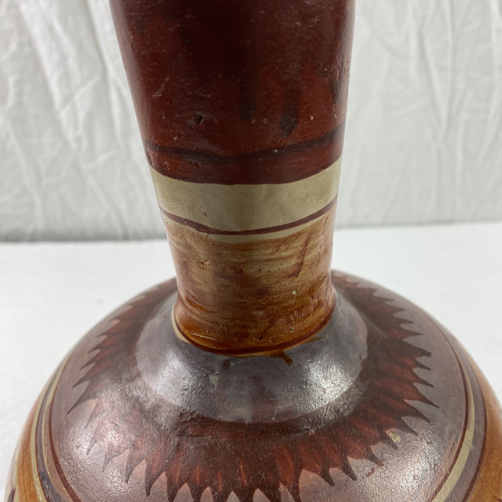 Vintage Art Pottery Vase Hand Painted Abstract Leaf Drip Boho 12″ Tall Decor