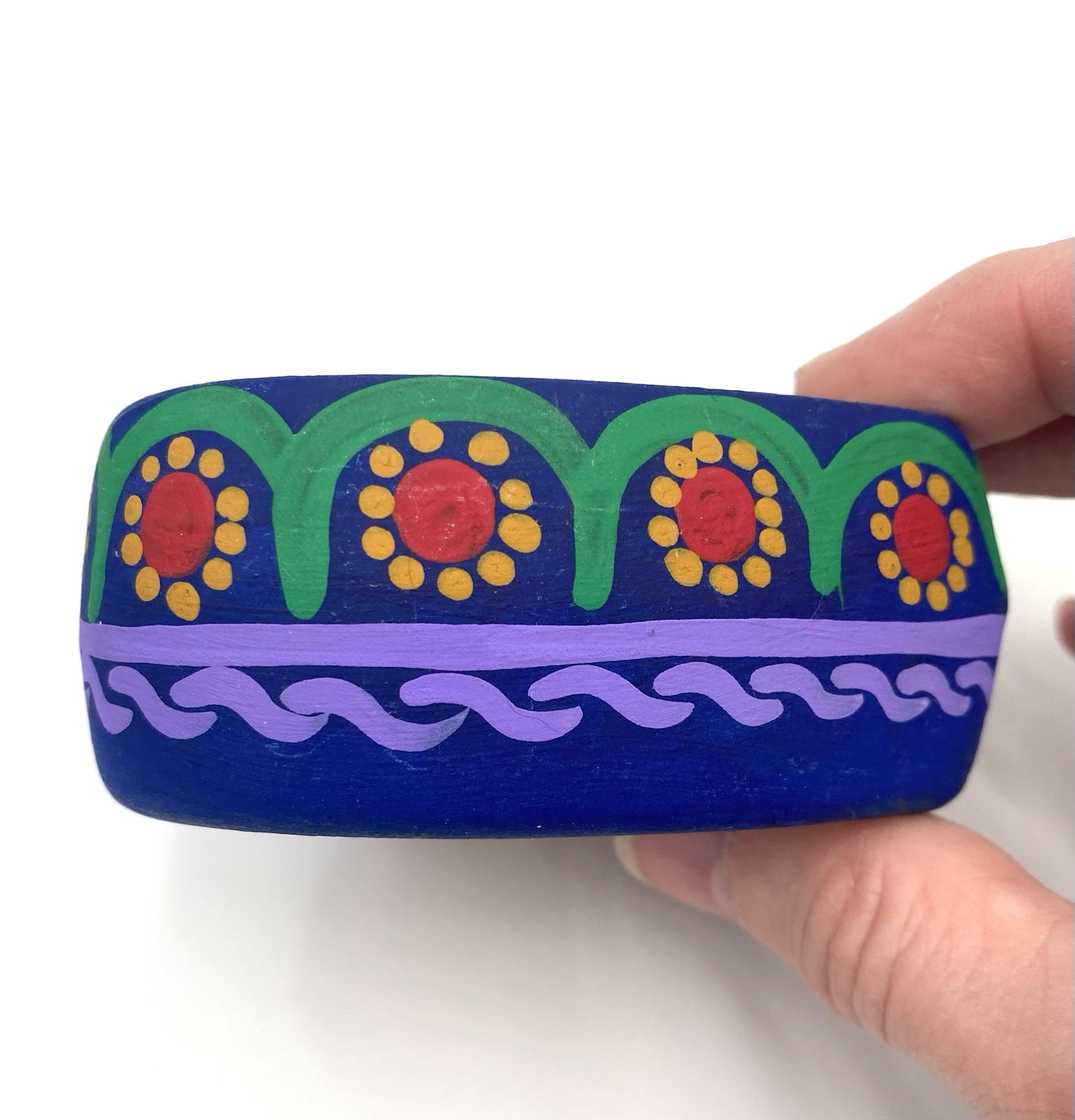 Terra Cotta Heart-Shaped Trinket/Jewelry Box Mexico Hand-Painted Florals Sticker
