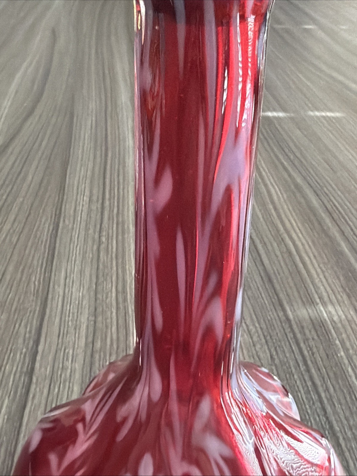 Rare Vintage Fenton Daisy & Fern Cranberry Opalescent Barber Bottle 7″H