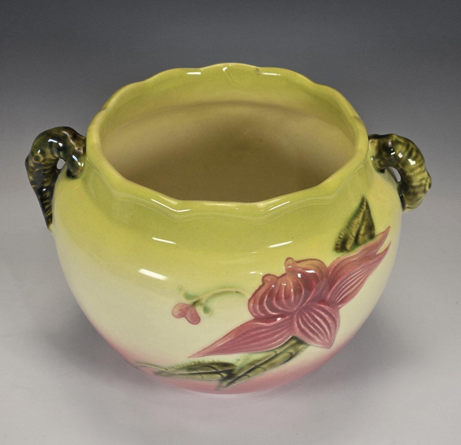 Hull Pottery Woodland Planter Jardiniere Vase Vibrant Pink Green Chartreuse VTG