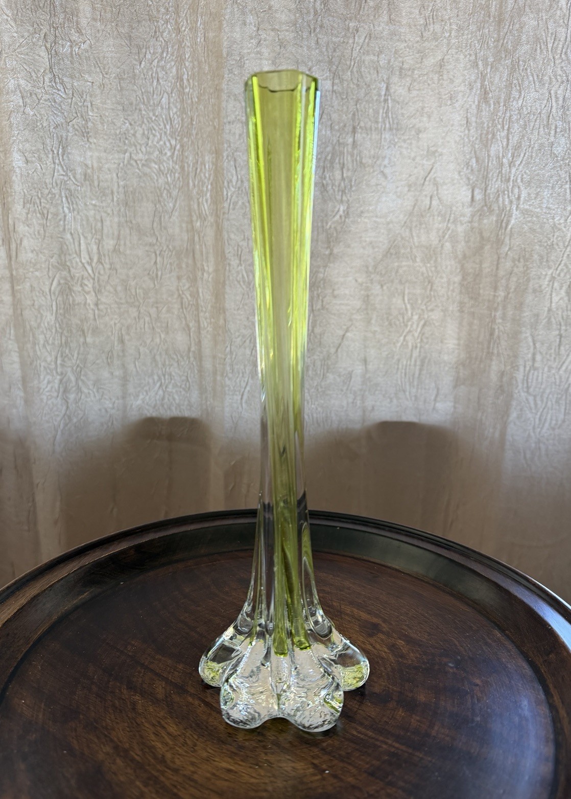 Vintage Lime Green Hand Blown Art Vase | 13” Mid Century Modern Glass Vase