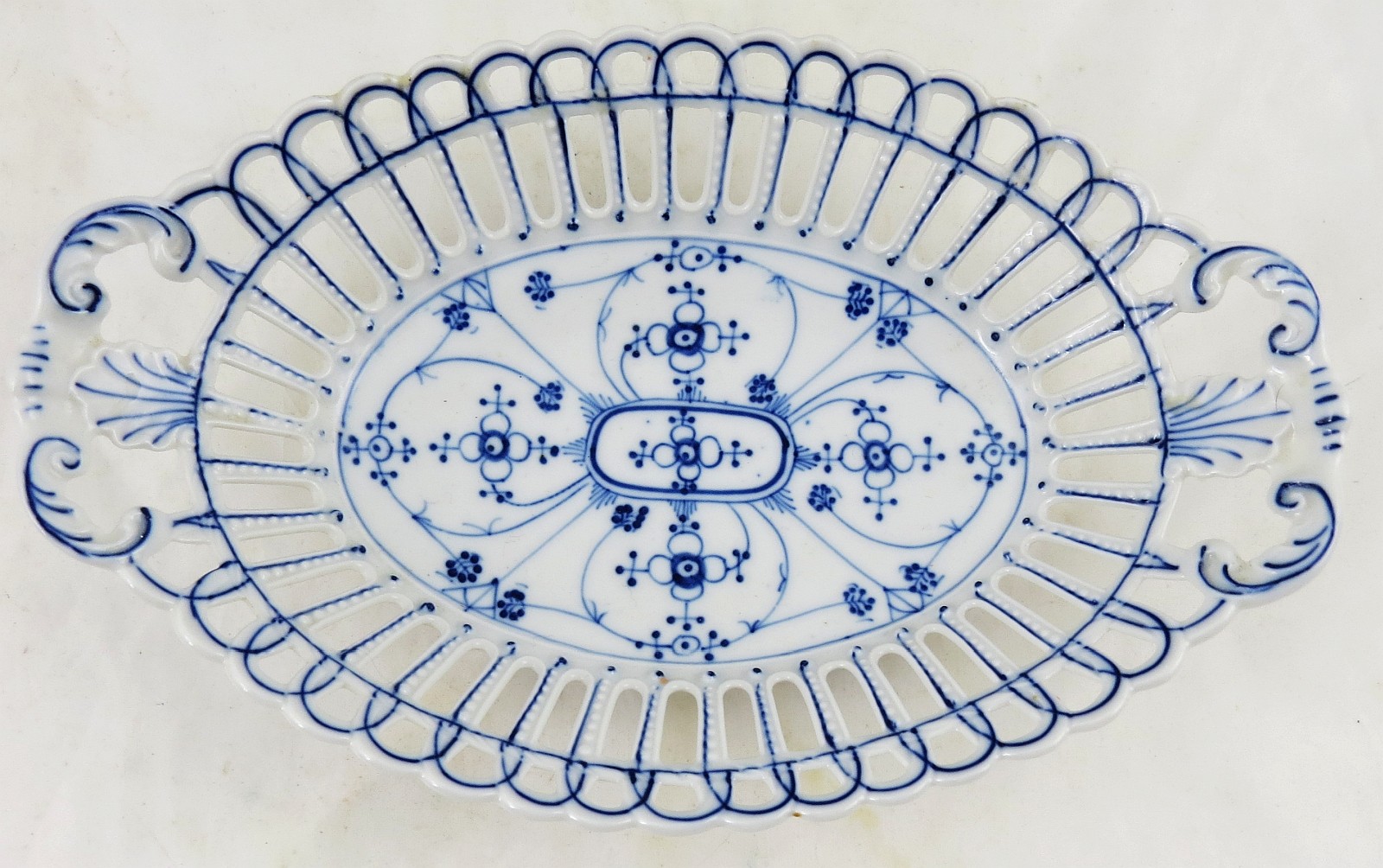 Continental Blue Flute Pierced Reticulated Porcelain Basket KS Maker’s Mark