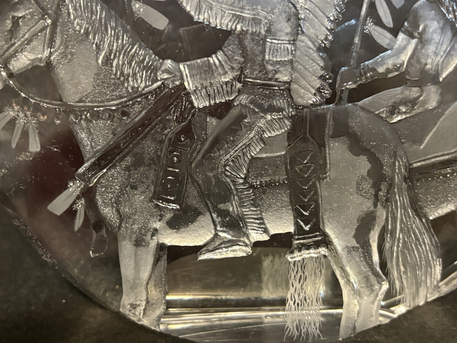 Mats Jonasson Signed Lead Crystal Native Americans & Horses Sculpture # 33795
