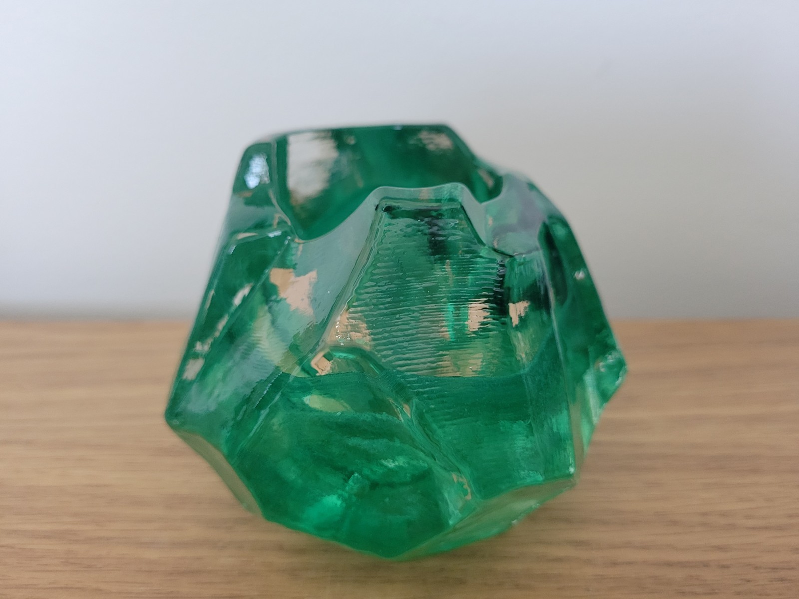 Vintage KOSTA BODA Emerald Green Glass Rock Hurricane Candle Votive. Sweden.