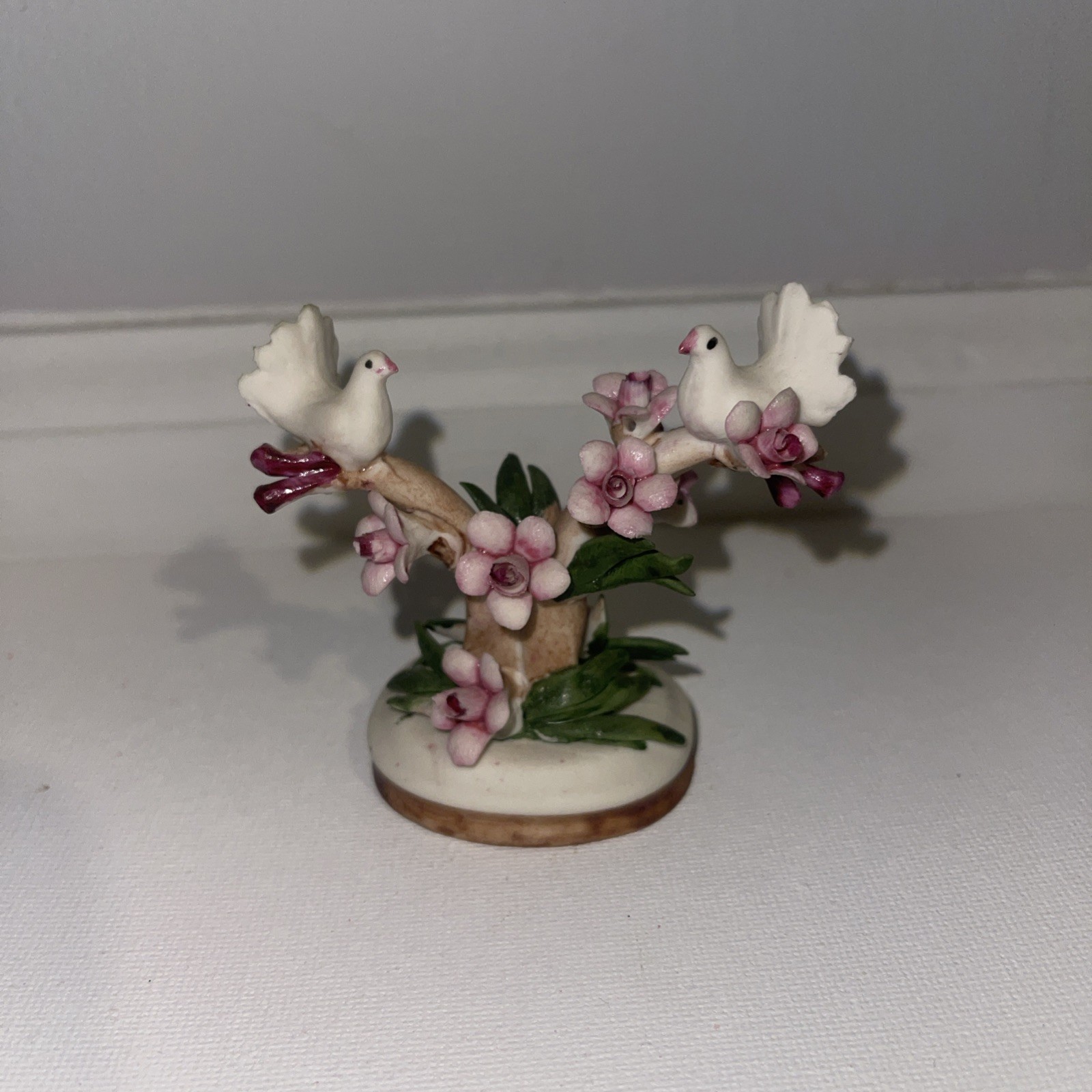 Capodimonte porcelain flower sculpture Italy figurine vtg doves napoli Signed