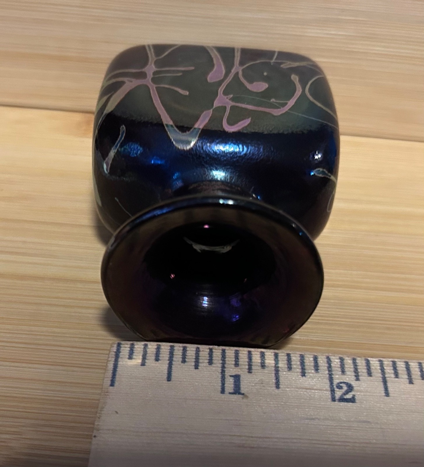 ROBERT HELD Art Glass Purple Green Gold Iridescent Blown Vase Small Signed RHAG