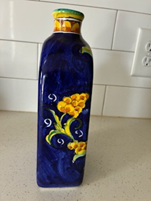 Vintage Hand Crafted Hand Painted Ceramic Bottle from Italy