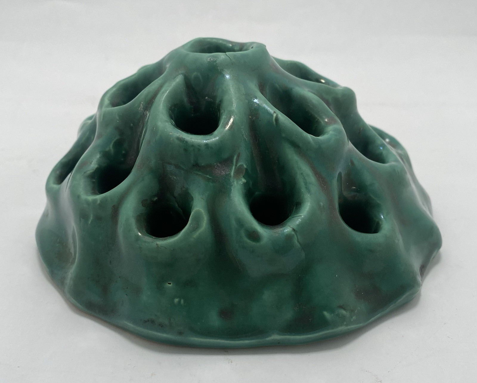 Vintage Persian Ware Pottery Flower Frog Large 19 Holes