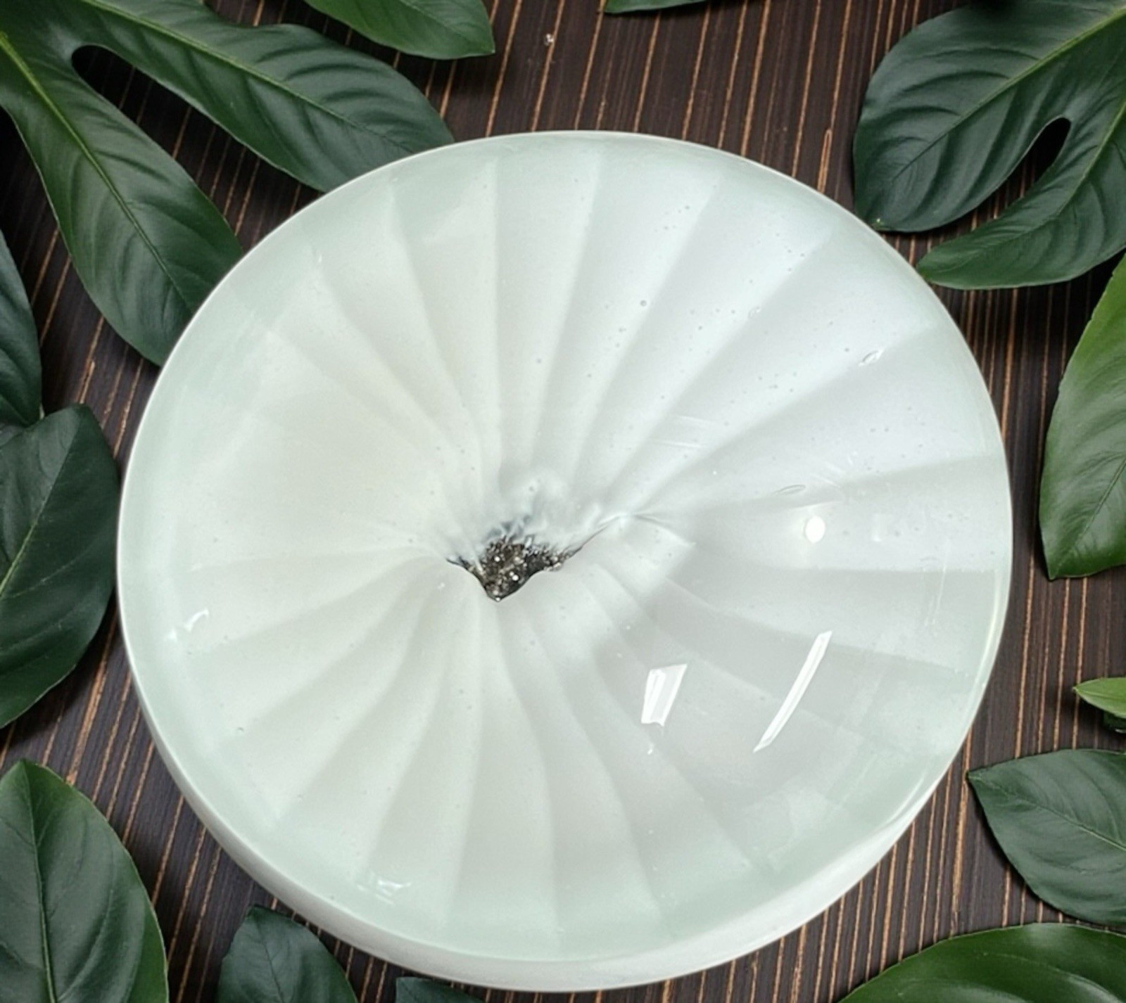 White Clear Blown Art Glass Disk Dollar Paperweight Decorative Home Decor Unique