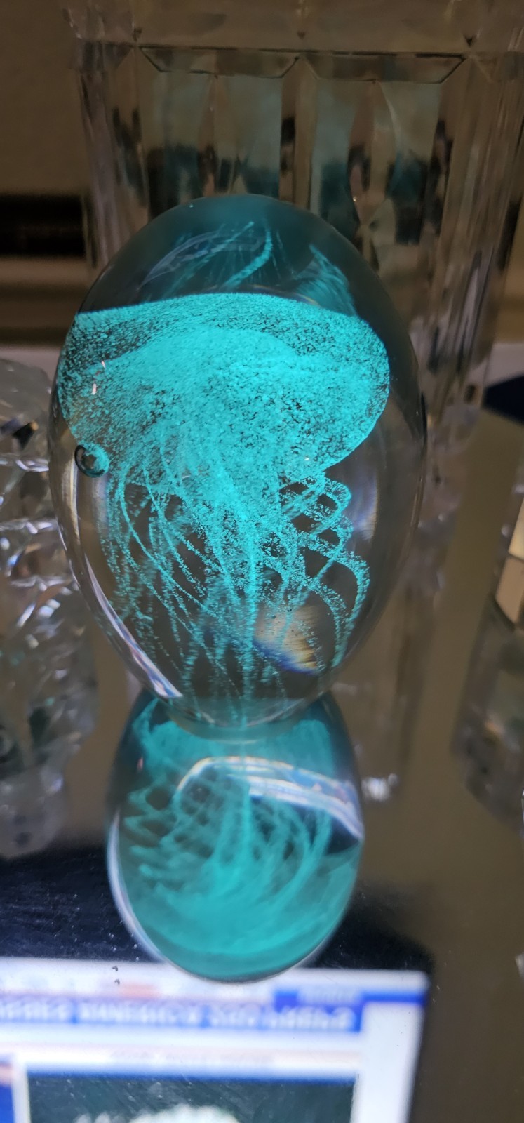 Dynasty Gallery White Clear Jellyfish Paperweight Glow in the Dark Heavy 1951