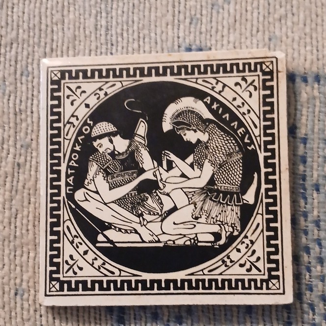 6 Ceramic Decorative Tiles 3x3in Square Black & White Greek Key Mythology Glossy