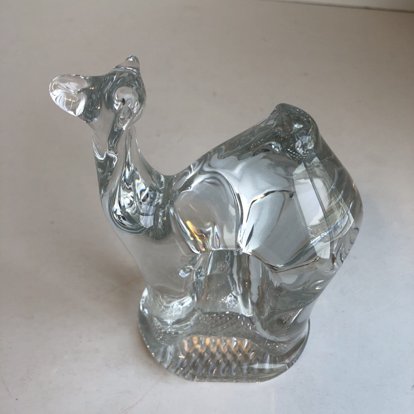 2 Clear Art Glass Camel Figurines One Hump And Two Humps 5.5” Tall