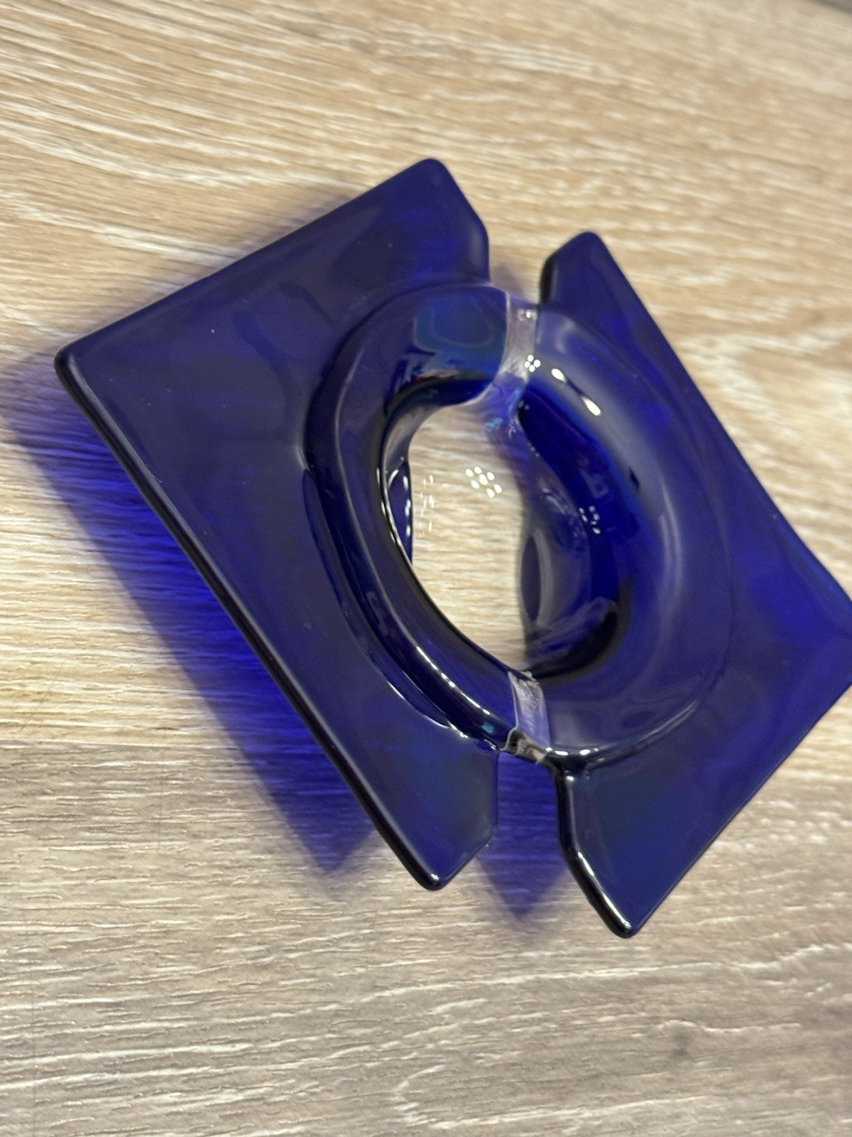 Cobalt Blue And Clear Fused glass MCM Art deco Ashtray Trinket Ring dish 4”