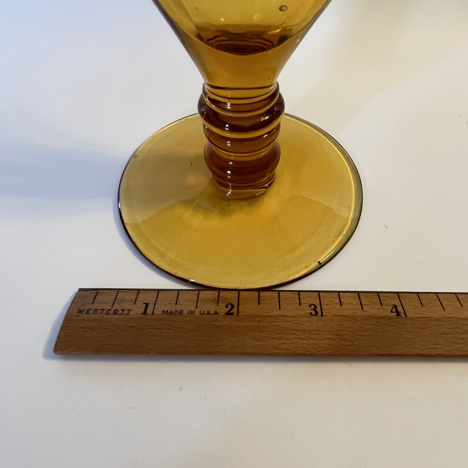 Vintage Amber Glass Fan Vase Optic Ribbed 8.5″ H x 7 L x 1.25″ W 3.75″ D Base