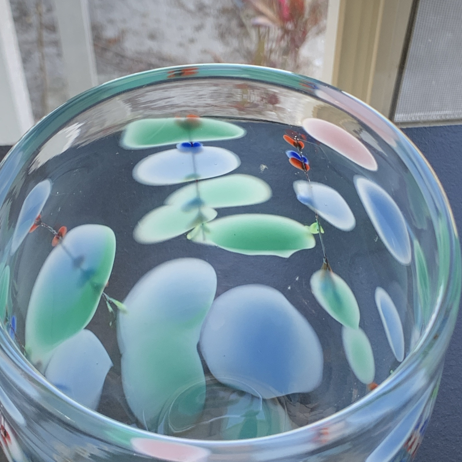 G Duncan 1985 Vase Art Glass Signed Studio Pink, Blue ,Green & Red