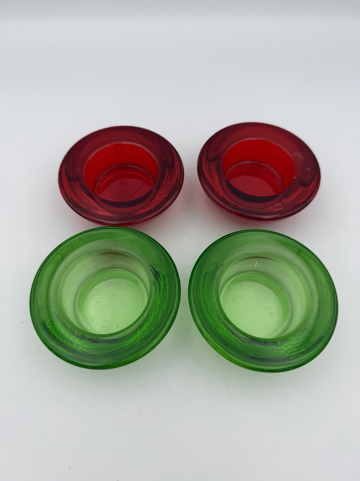 IKEA Set Of 4 Emerald Green Red Glass Round Tea Light Votive Candle Holders