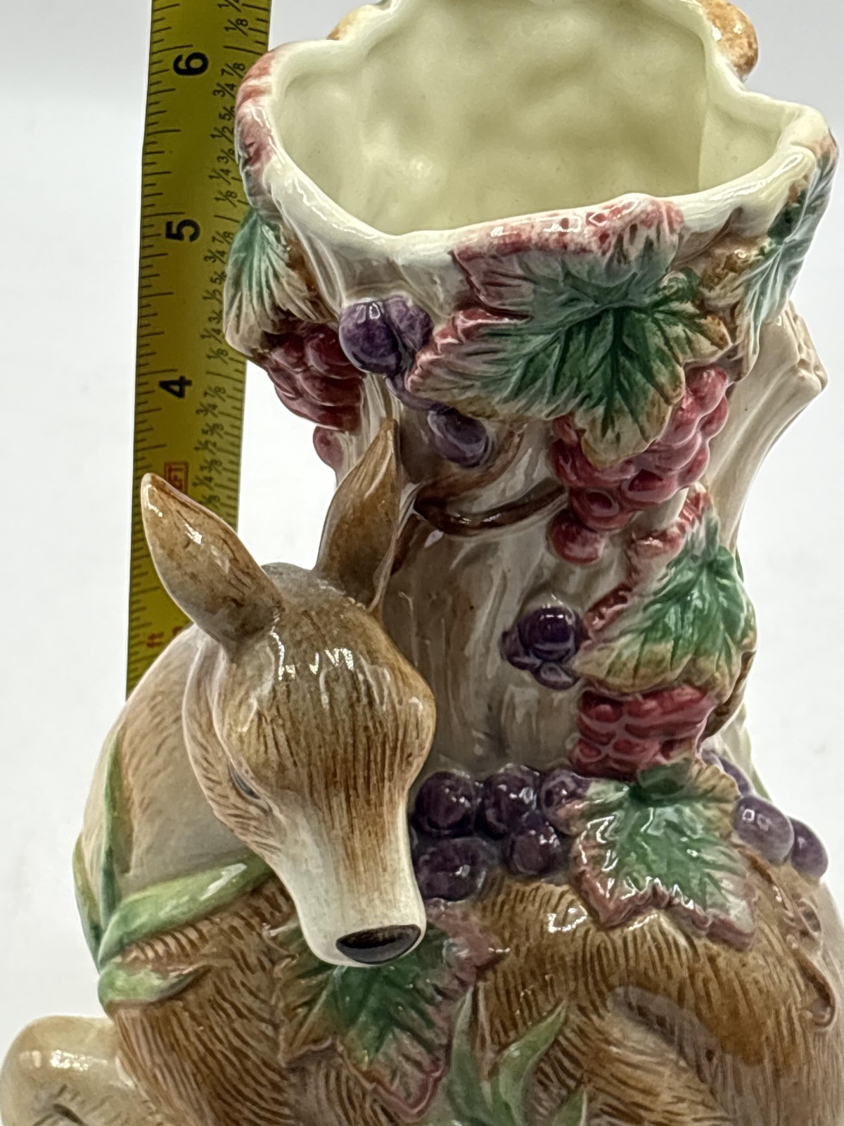 Fitz & Floyd Classics Deer Vase Multicolor Grapevine Hand Painted Porcelain