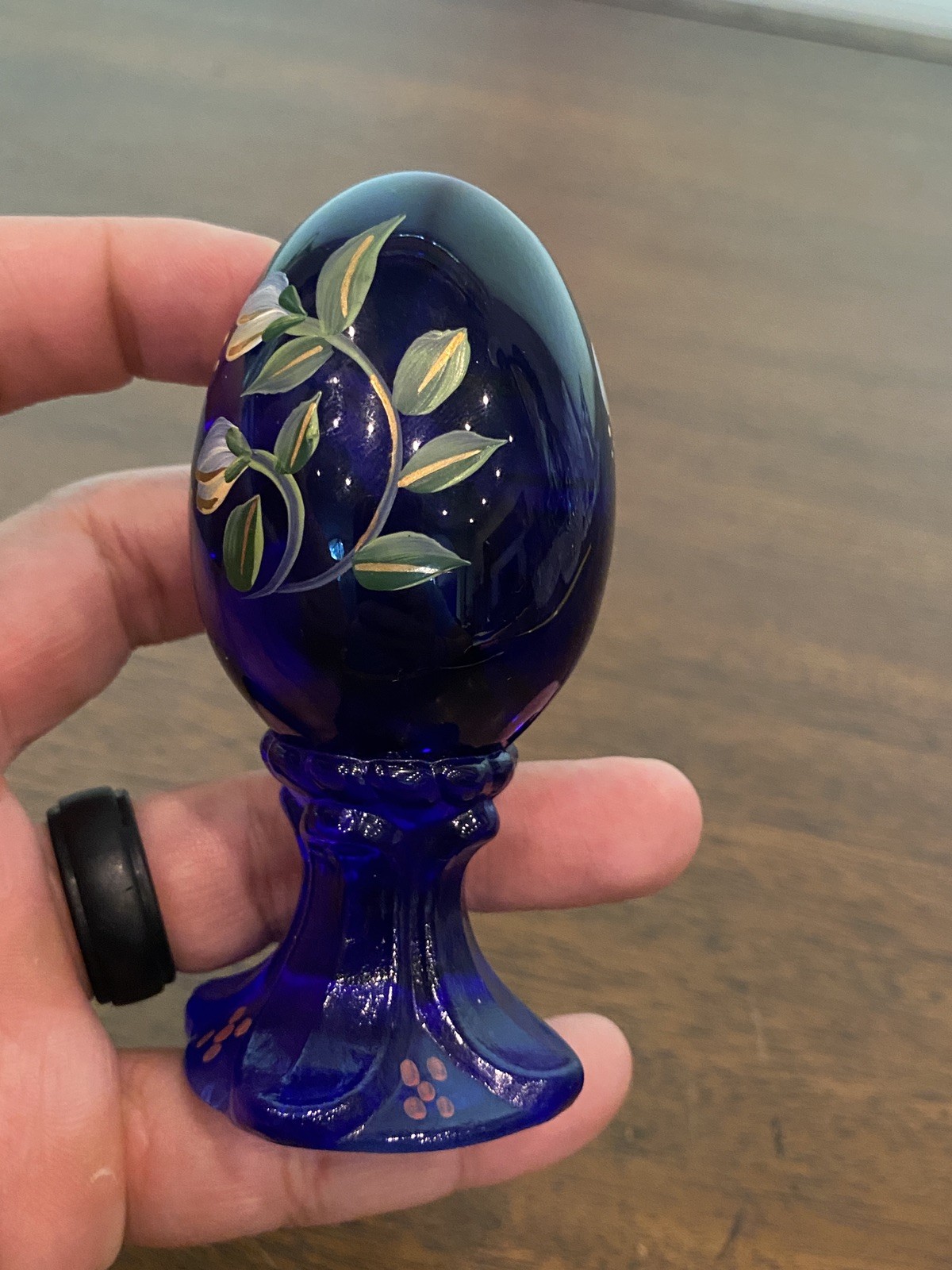 VTG FENTON Cobalt Blue PAINTED BIRD & FLORAL LTD ED #257/3000 Glass Egg 3.75″H