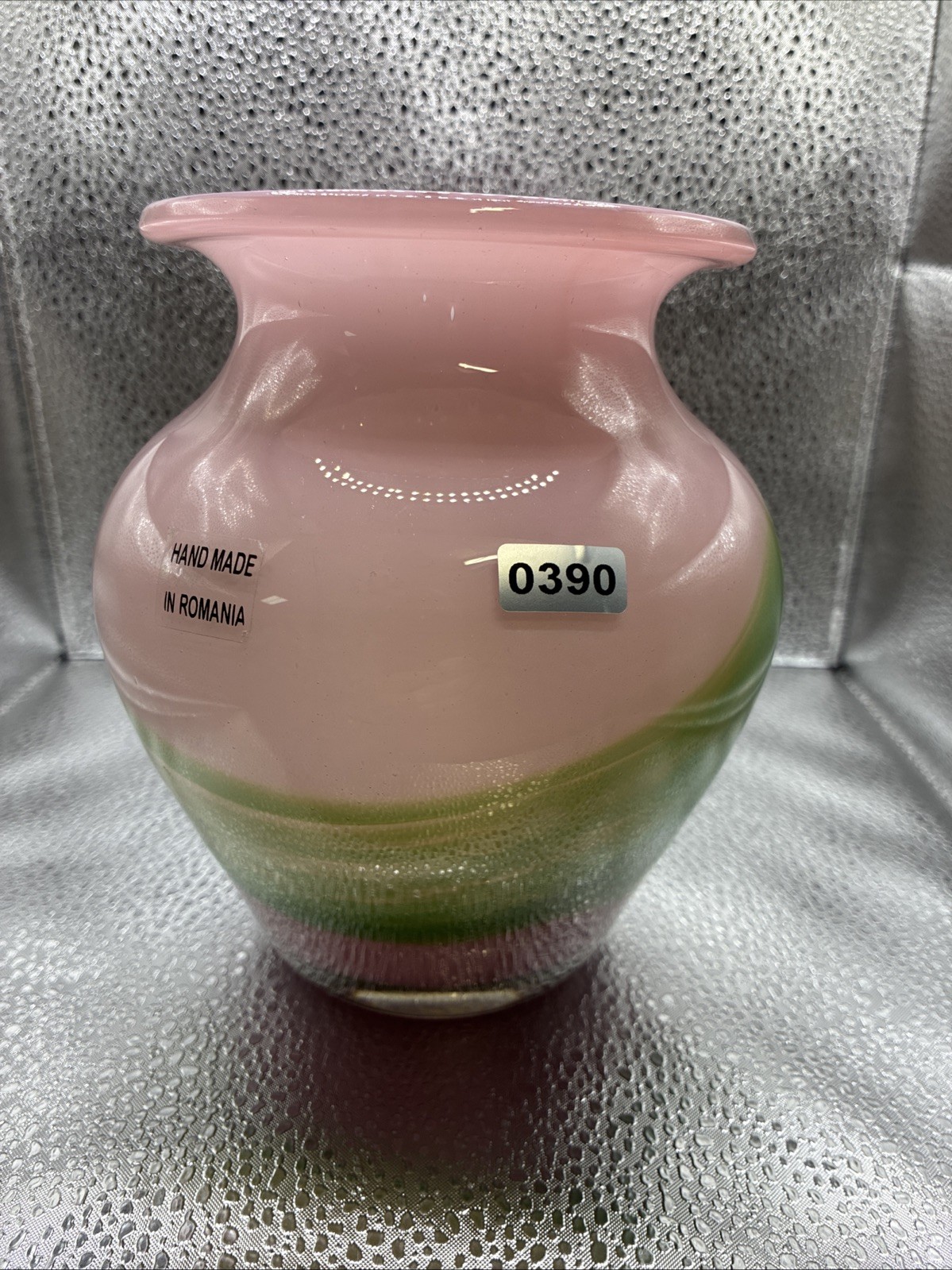 Pink And Green Handmade In Romania Vase Swirl Pattern