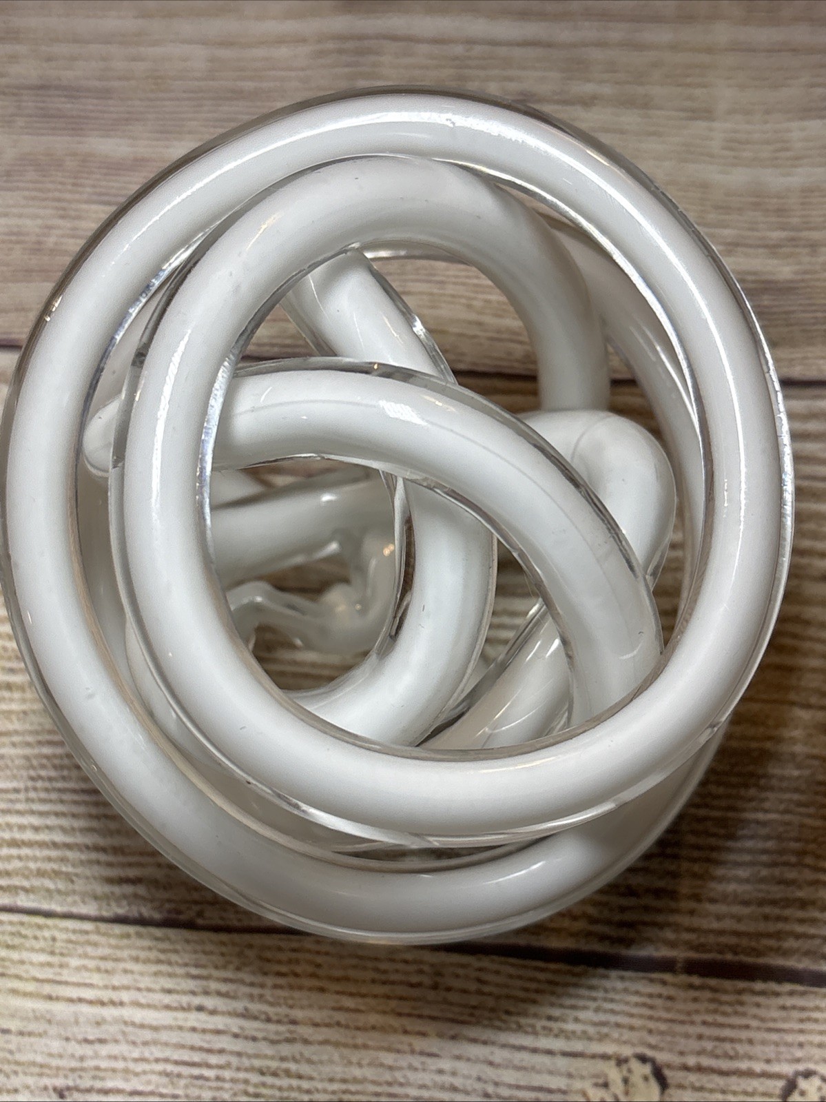 Torre & Tagus Orbit Art Glass Knot Paperweight 5” White Cased