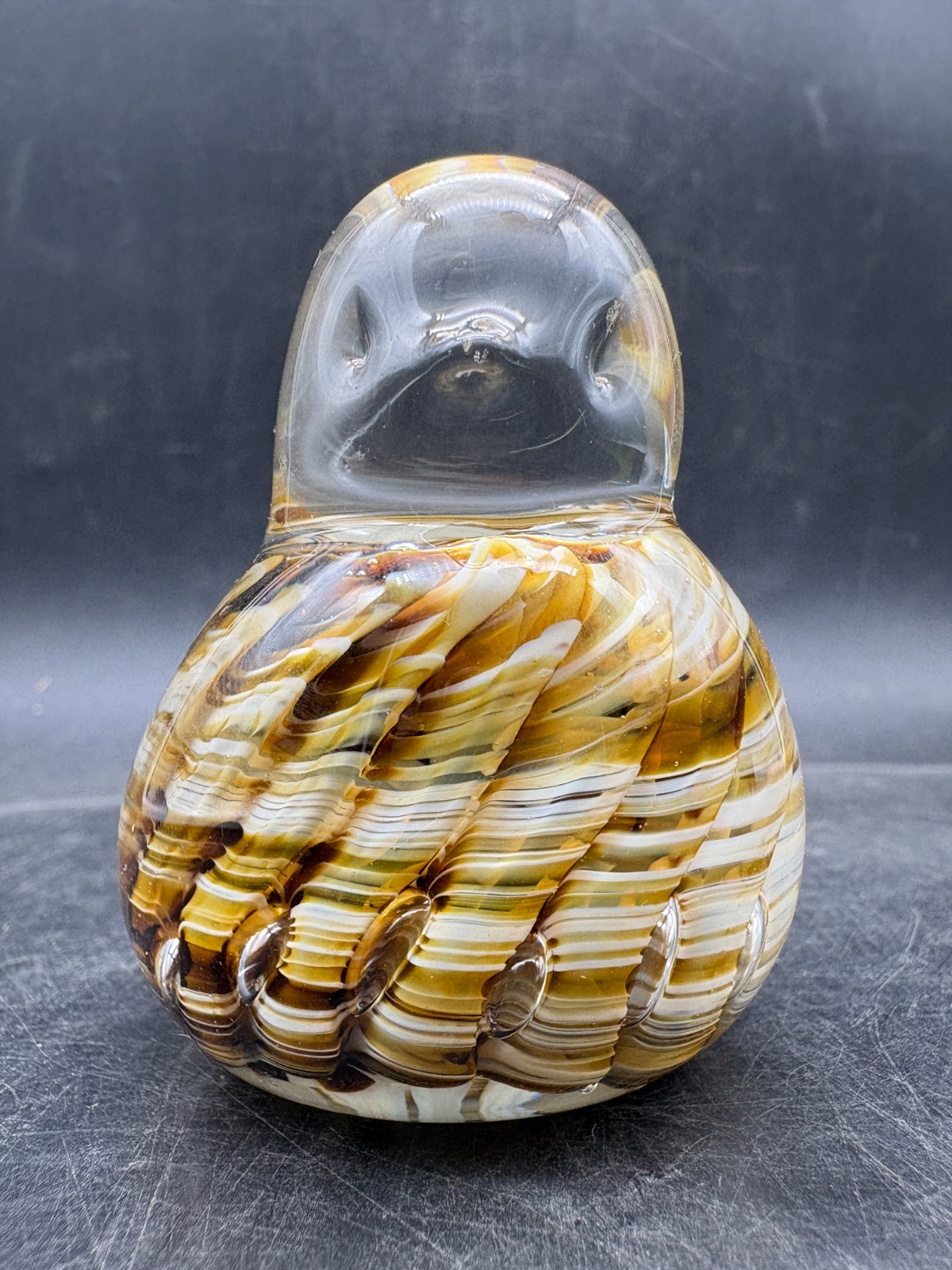 Joe St Clair Signed 2001 Art Glass Bird Figurine Paperweight Amber Brown