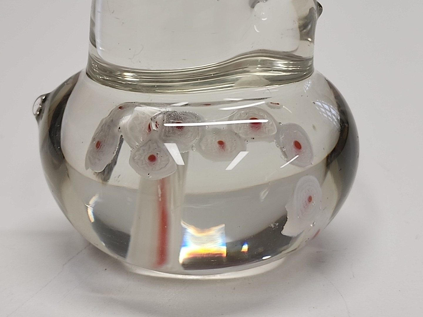 Baby Chicken Bird Paperweight Clear 3″ LEFTON Art Glass White & Pink Millifiori