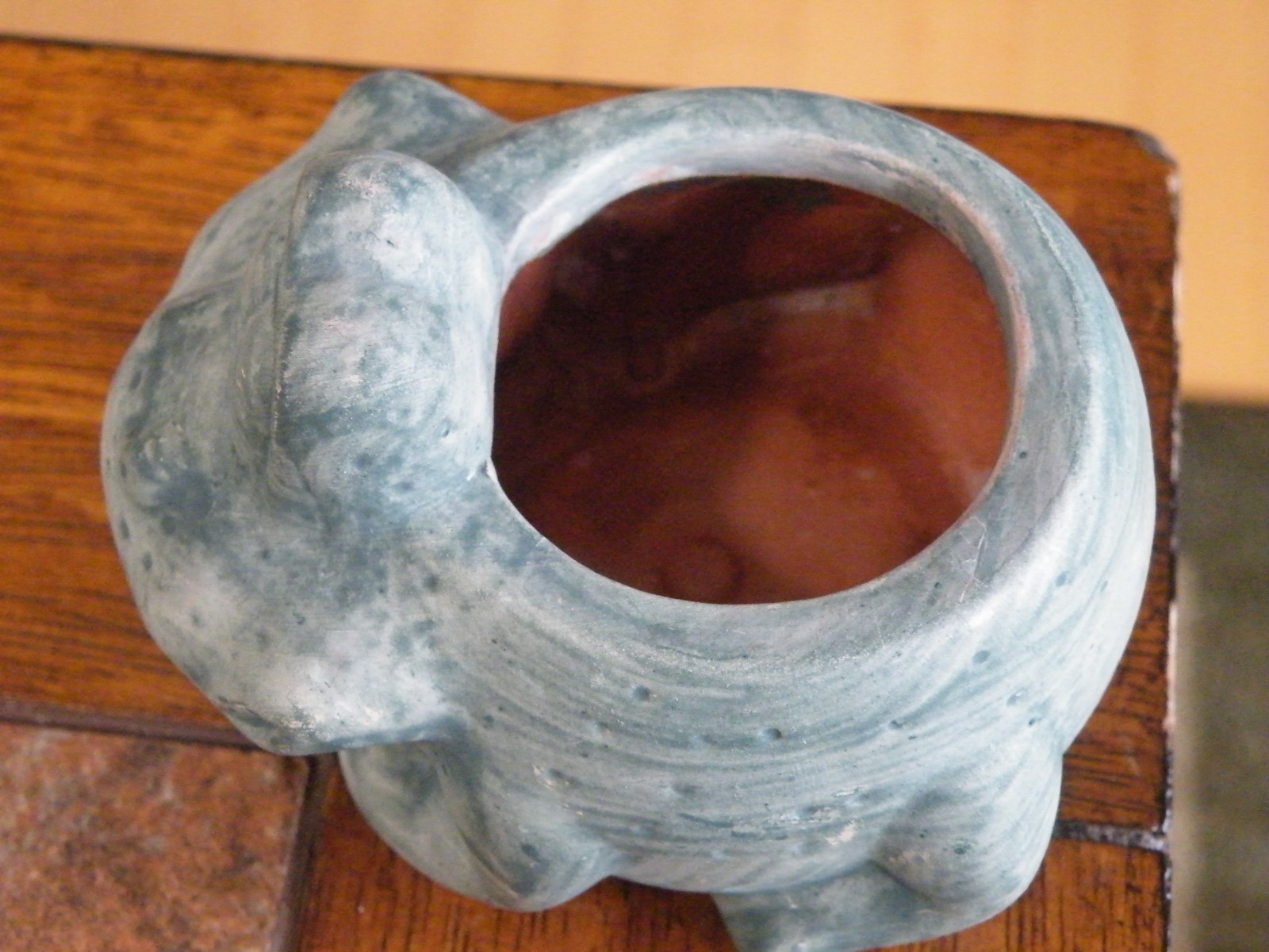 VINTAGE Ceramic Pottery FROG TOAD 2-1/2″ small PLANTER Succulent SIZE Free Ship