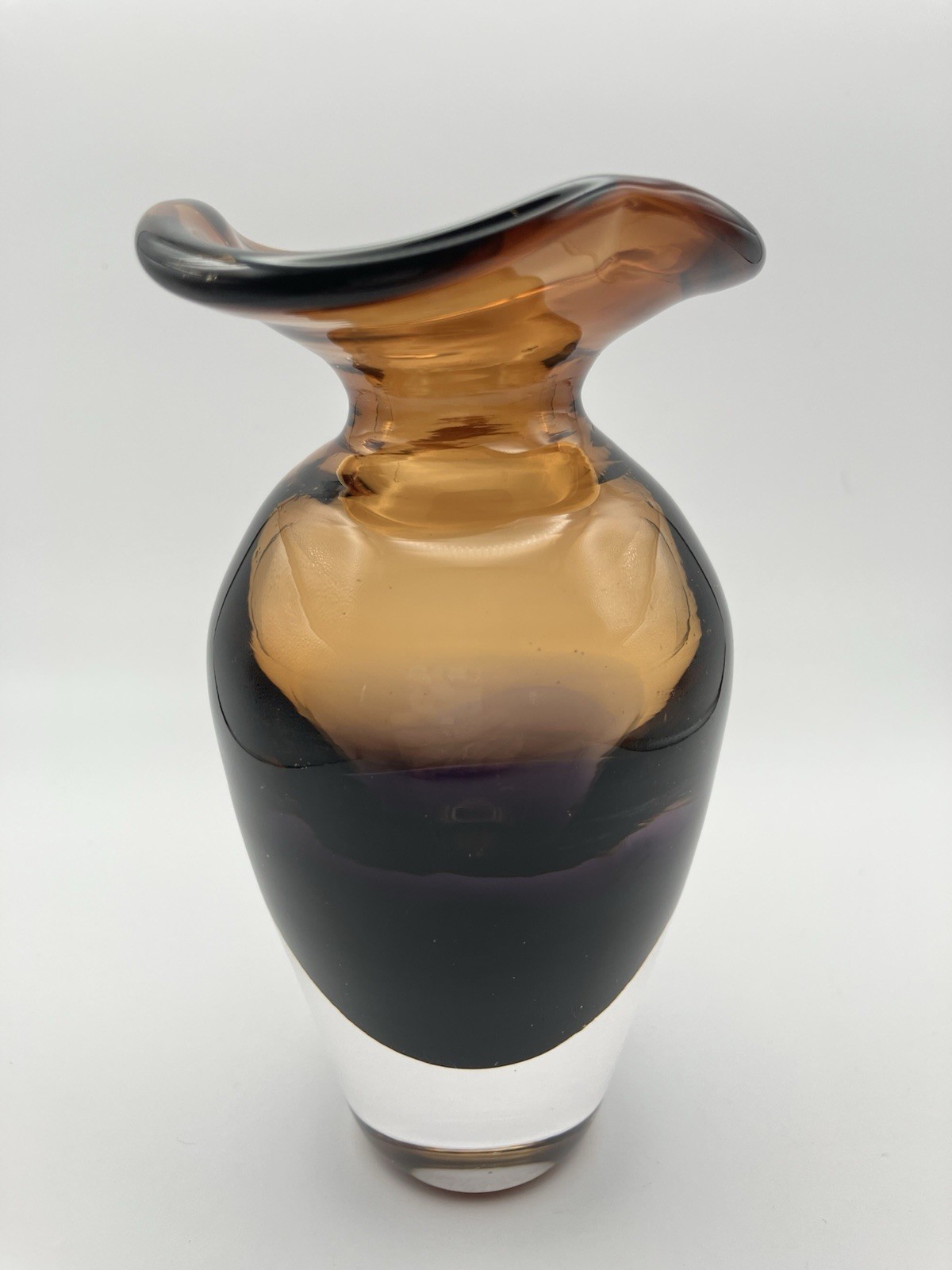 MCM Summerso Hand Blown Fine Art Small Glass Vase Amber Fades To Amethyst 5”