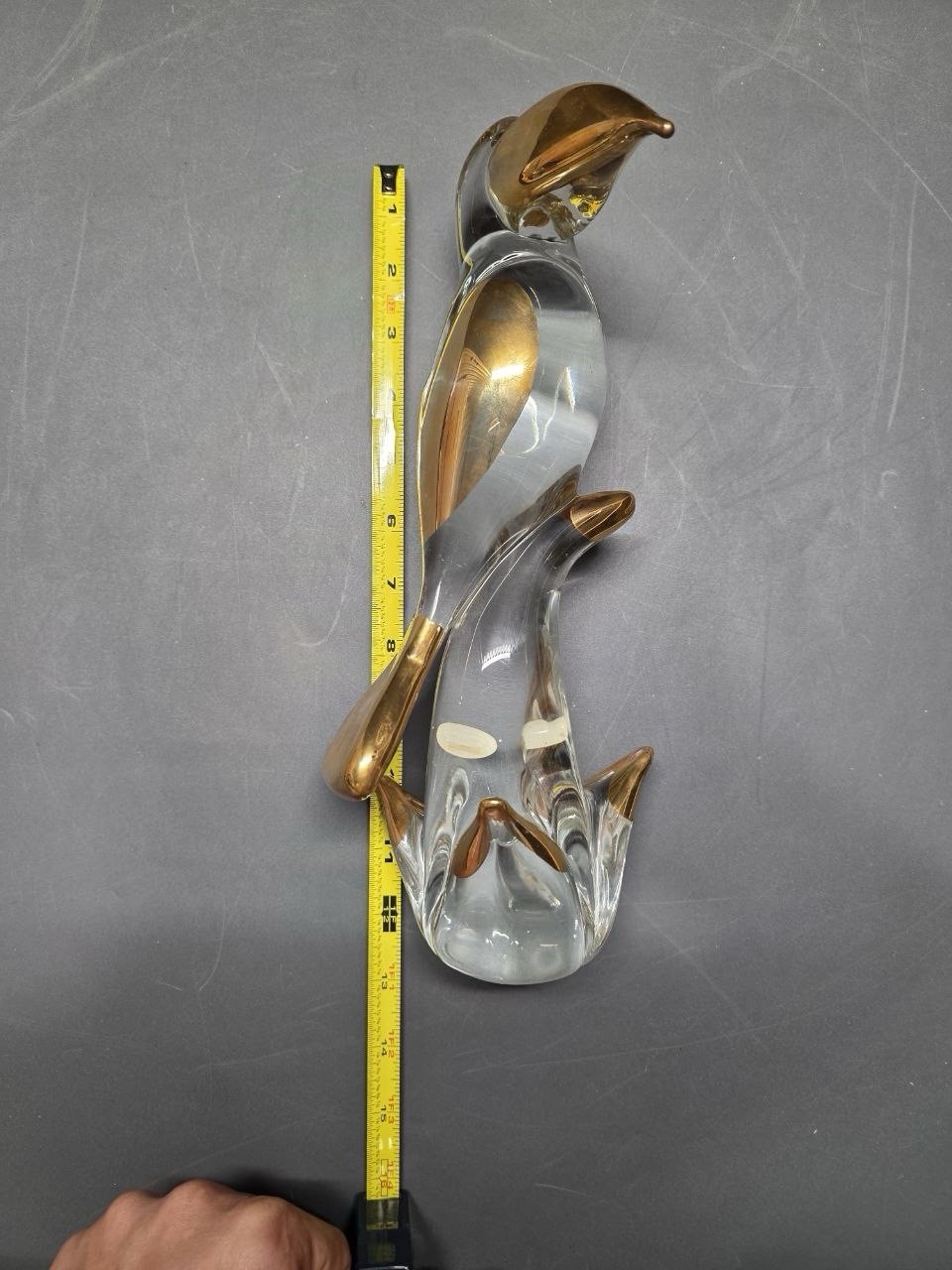 Murano Art Glass Bird Figurine – Made in Italy Venezia – Clear & Gold