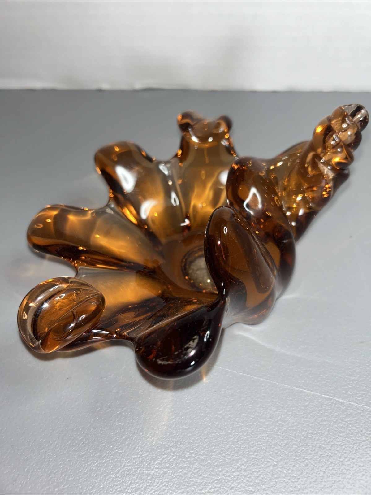 Vintage Canadian Chalet Glass Light Amber Peach Centerpiece Ashtray Bowl