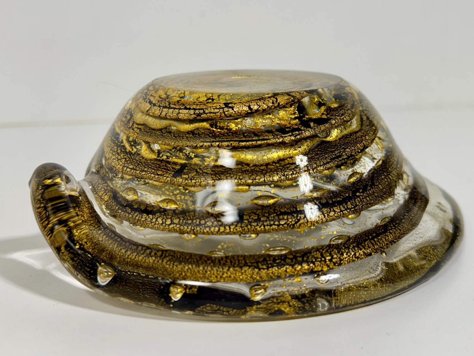 BAROVIER Murano Zebrati Gold Aventurine Art Glass Ashtray Bowl Italy